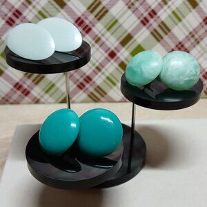 Set of 3 Pair Vintage Fashion Jewelry Plastic/Metal Turquoise/Green Costume #70W